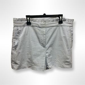 J Crew Ruffle Detail Short-Blue & White Seersucker